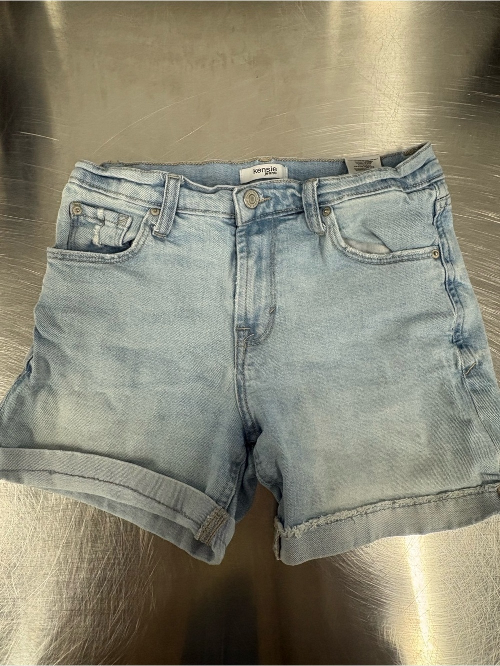 Kensie Light Wash Denim Roll-Cuff Shorts